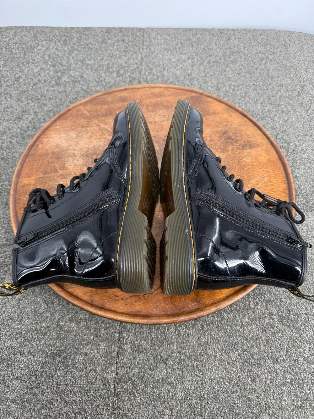 Dr. Martens Boot Girls 4 Wm 5 Black Patent Lace-Up Combat DM Docs Inside Zip